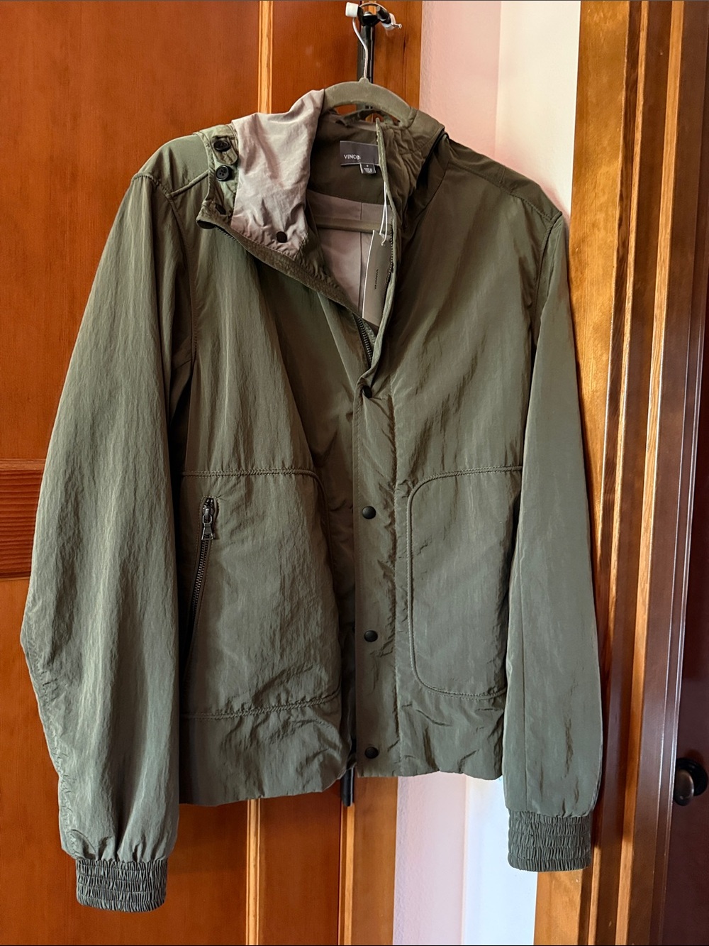 Vince Olive Green Lightweight Hooded Zip Jacket